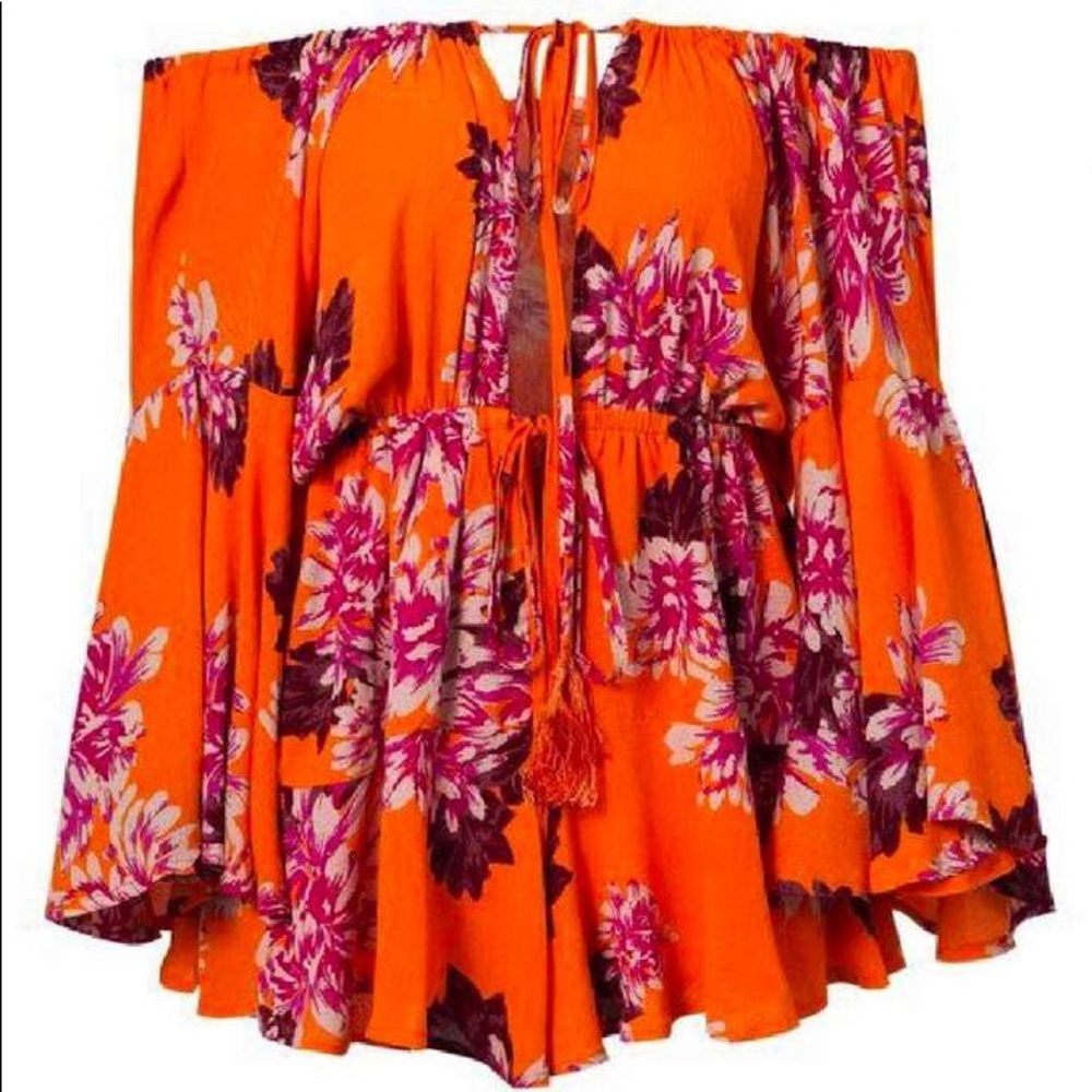 Orange tropical print romper coverup small